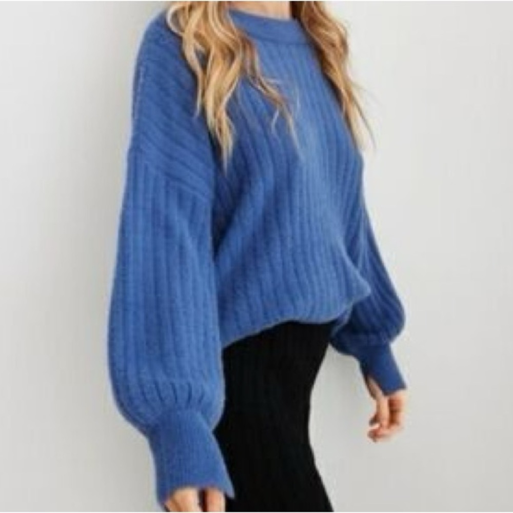 Aerie Blue Ribbed Crew Neck Sweater